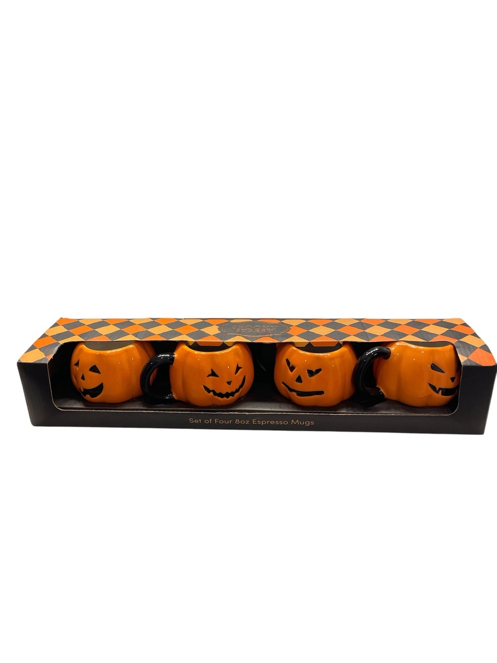Halloween Pumpkin Spooky Espresso Mugs Set of 4 NWT 8oz
